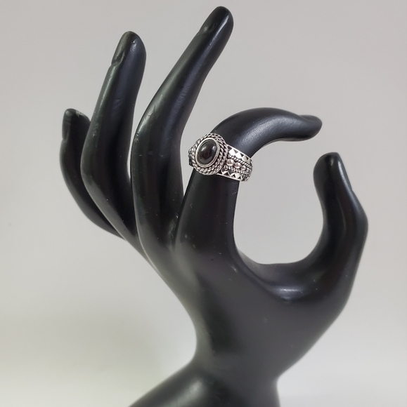 Sterling Silver 925 Black Opal Red Solitaire Ring - Picture 5 of 10